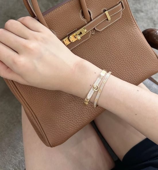 Hermes Riveted Half Diamond Inlaid Bangle