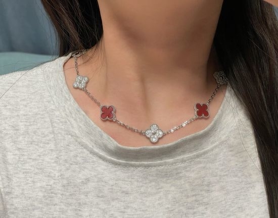 Van Cleef & Arpels VCA Red Mother of Pearl Clover Necklace