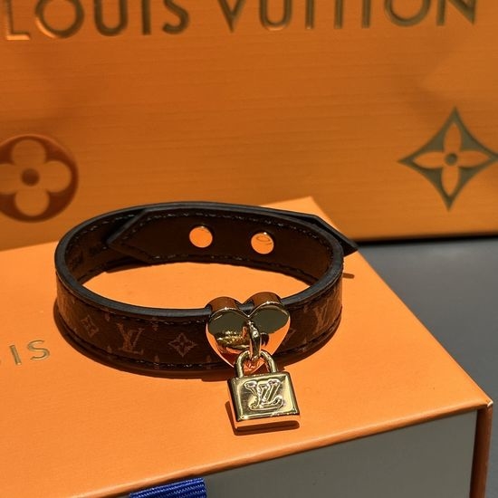 Louis Vuitton LV Wide Leather Bracelet with Heart Decor