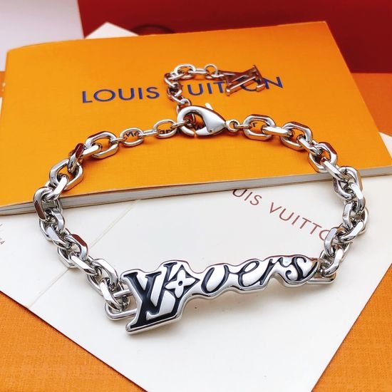 Louis Vuitton LV Silver Enamel Black Chain Bracelet