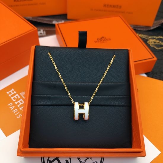 Hermes White Enamel Large Size Necklace