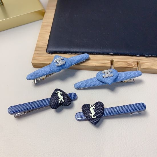 Yves Saint Laurent YSL Denim Side Hair Barrettes Set