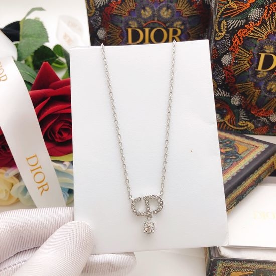 Christian Dior CD Hanging Diamond Pendant Necklace