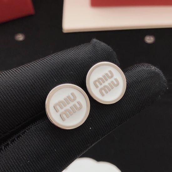 Miu Miu White Round Stud Earrings