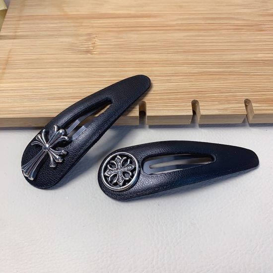 Chrome Hearts Leather Design Hair Barrettes Pair