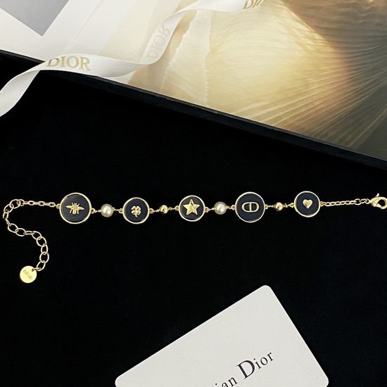 Christian Dior CD Navy Round Pearl Pendant Bracelet