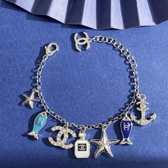 Chanel Sea Motif Rhinestone Decor Bracelet