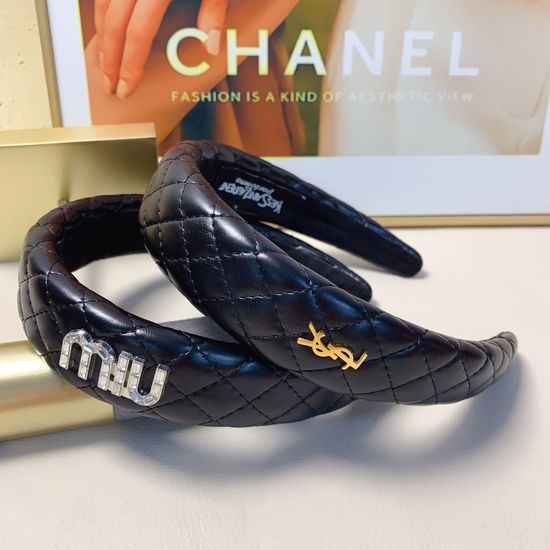 Yves Saint Laurent YSL Quilted Leather Logo Hair Hoop