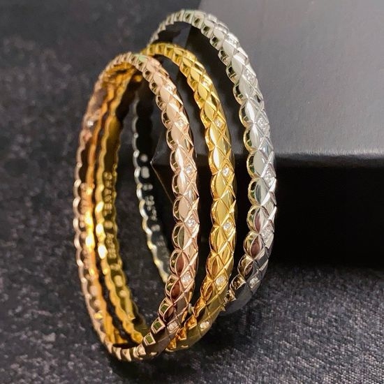 Chanel Delicate Quilted Cuff Bangle With Crystals