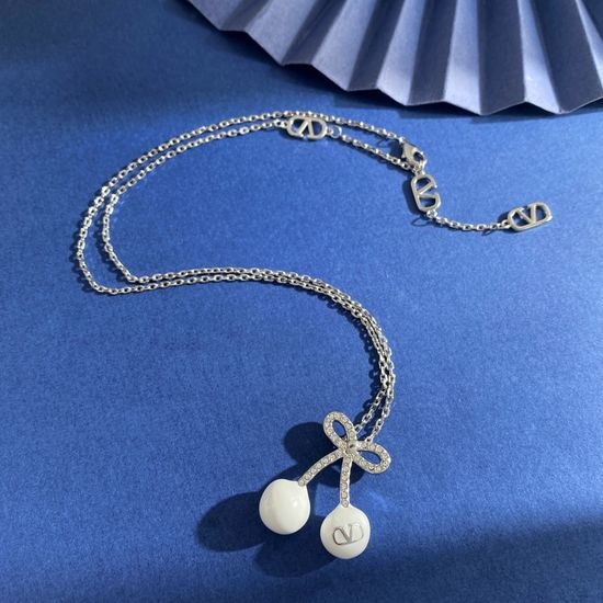 Valentino Crystal Bow Cherry Long Sweater Necklace