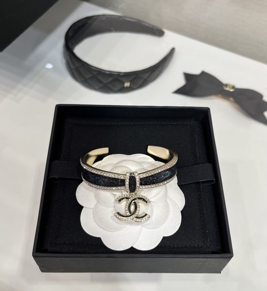 Chanel Black Enamel Bow Diamond Bracelet