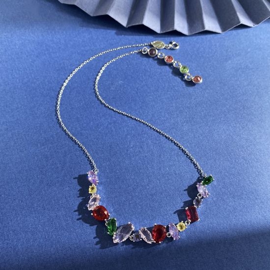 Swarovski Colorful Geometric Rhinestone Brass Necklace