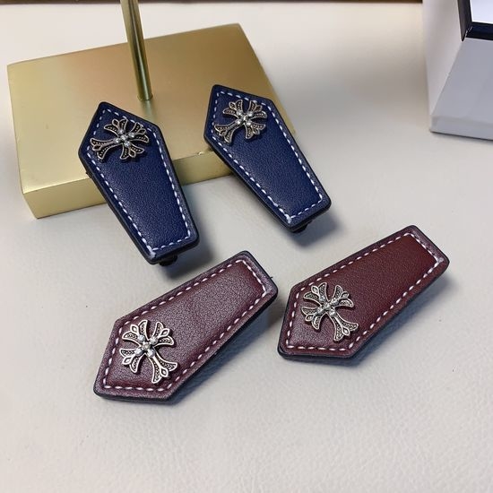 Chrome Hearts Leather Triangle Side Hair Clips Pair