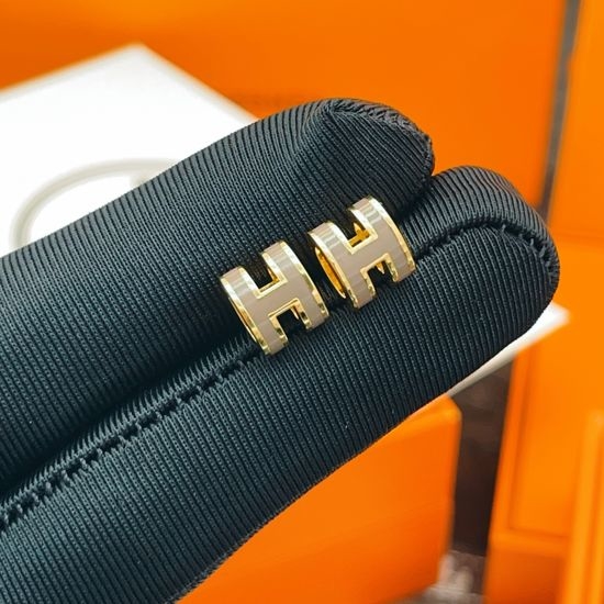 Hermes Minimalist H-shaped Mini Gold Stud Earrings