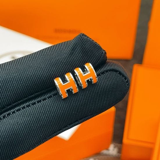 Hermes Silver Edge Orange H Shape Mini Earrings