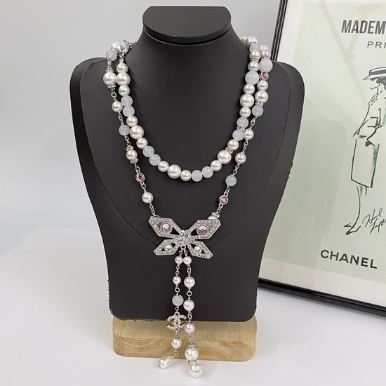 Chanel Butterfly Tassel Pendant Necklace Dual Purpose