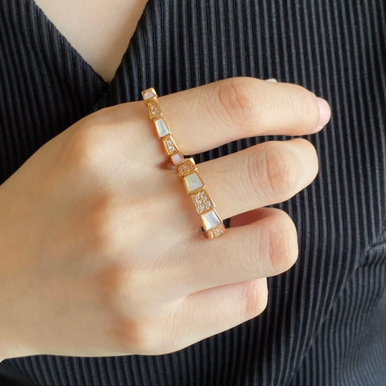 Bvlgari Wide Mother of Pearl Snake Ring With Diamond
