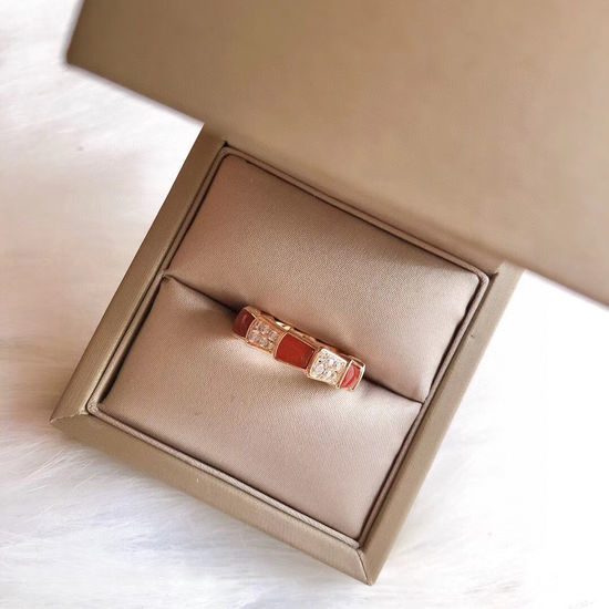 Bvlgari Red Snake Wide Band Ring 18k Gold Plated
