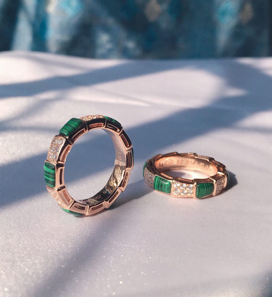 Bvlgari Diamond Snake Bone Ring Natural Green Stone
