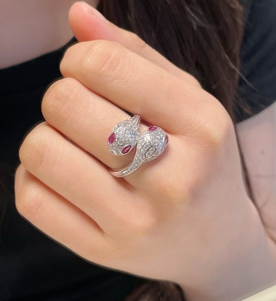 Bvlgari Red Eye Snake Shape Diamond Ring