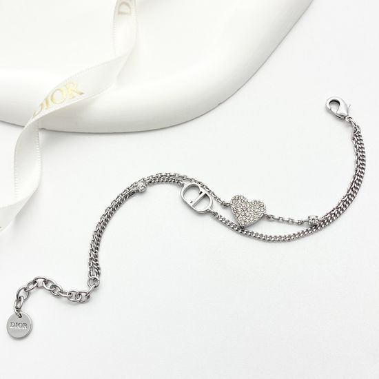 Christian Dior CD Rhinestone Heart Double Layer Bracelet