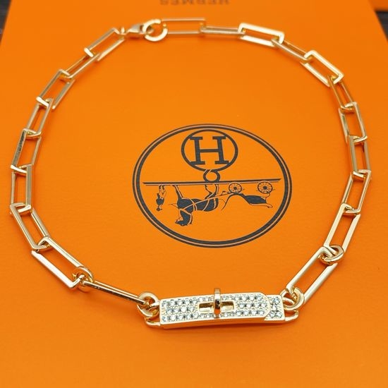 Hermes Square Studded Rose Gold Necklace