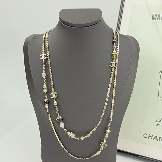 Chanel Colorful Crystal Pendant Necklace Elegant Design