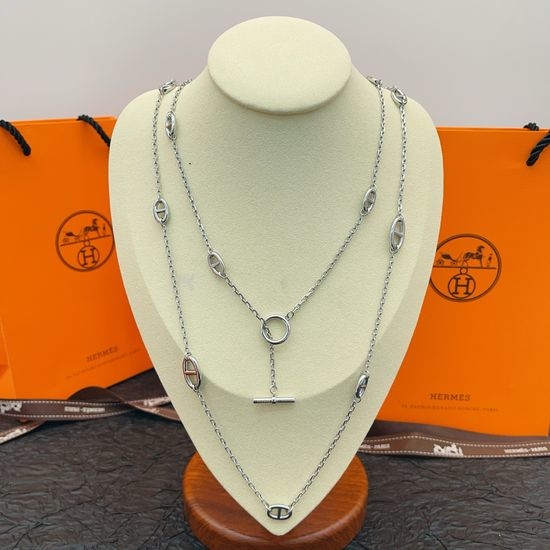 Hermes Tassel Pig Nose Pendant Silver Necklace