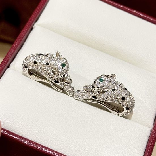 Cartier Emerald Enamel Leopard Ear Clips