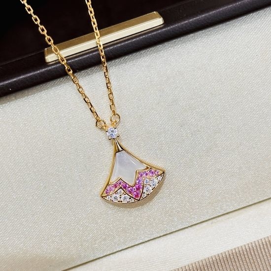Bottega Veneta BV White Shell Pink Diamond Skirt Necklace
