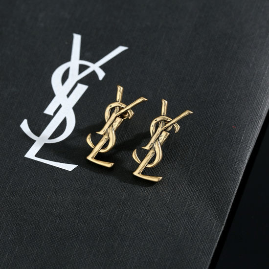 Yves Saint Laurent YSL Elegant Brass Material Stud Earrings
