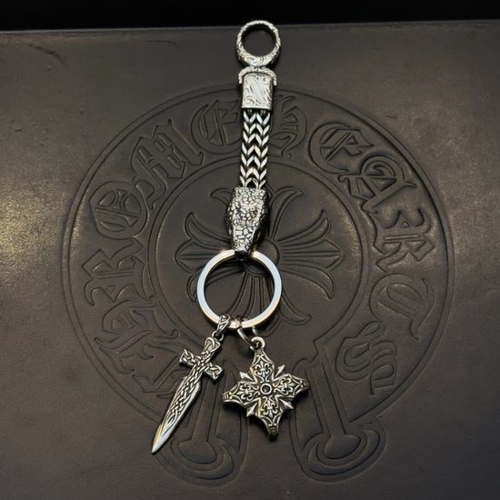 Chrome Hearts Flame Cross Design Keychain