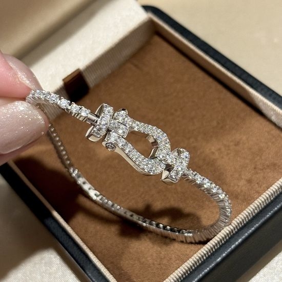 Fred Full Pave Horseshoe Buckle Silver Bracelet