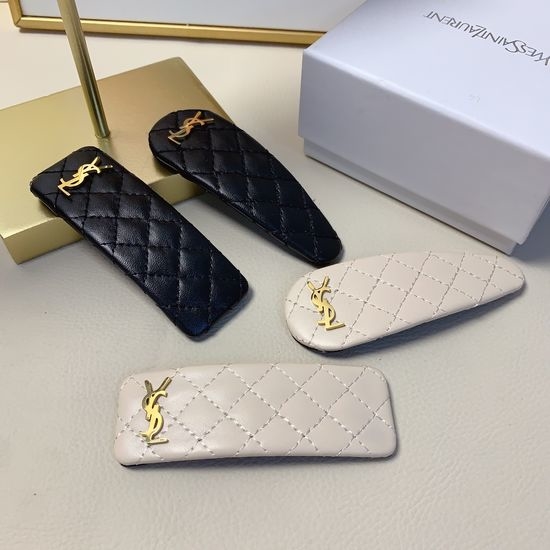 Yves Saint Laurent YSL Quilted Steel Hair Clip Set of Two