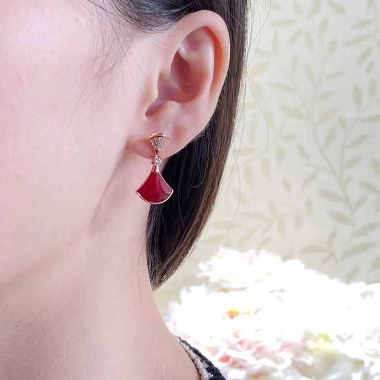 Bvlgari Fan Shaped Paved Stone Dangle Earrings
