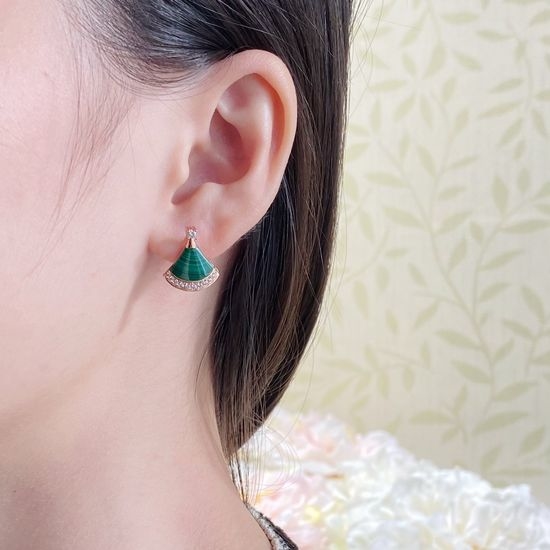 Bvlgari Malachite Paved Skirt Shaped Stud Earrings