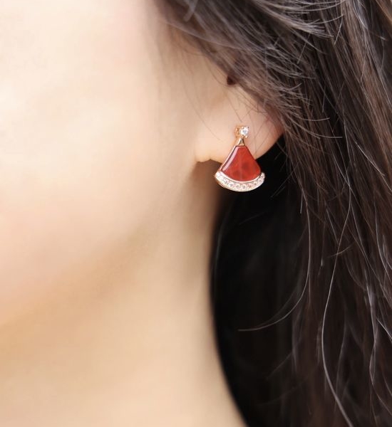 Bvlgari Mother Of Pearl Paved Skirt Stud Earrings
