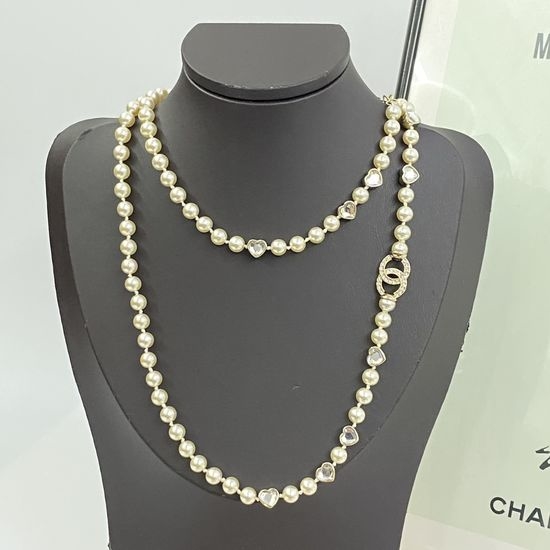Chanel Rhinestone Heart Pearl Necklace Waist Chain
