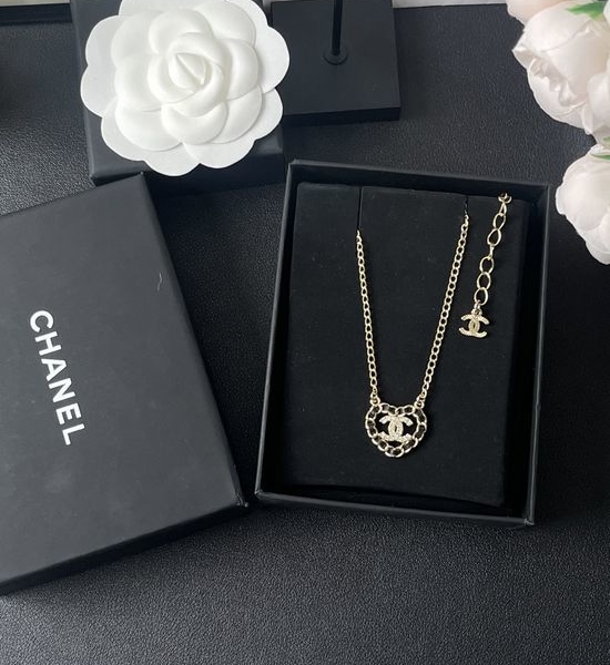Chanel Heart Pendant Leather Necklace