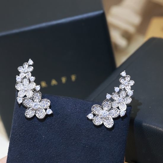 Graff Flower Shape Platinum Plated Stud Earrings