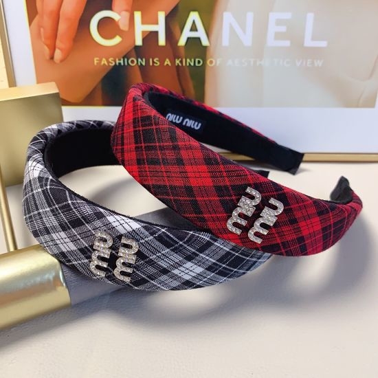 Miu Miu Plaid Pattern Hair Accessory Hoop