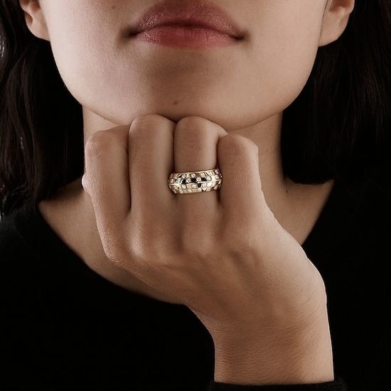 Louis Vuitton LV Checkered Pattern Gold Plated Ring