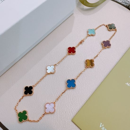 Van Cleef & Arpels VCA Rainbow Color Clover Pendant Necklace