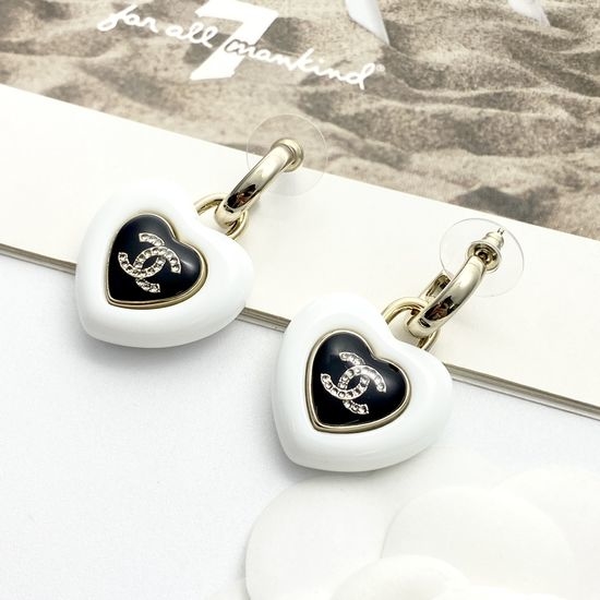 Chanel Chic White Acrylic Heart Earrings