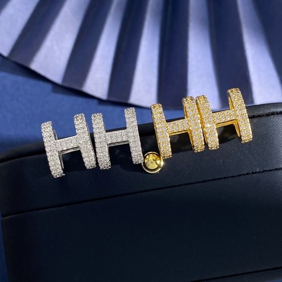 Hermes Full Diamond Initial Bracelet Two Colors