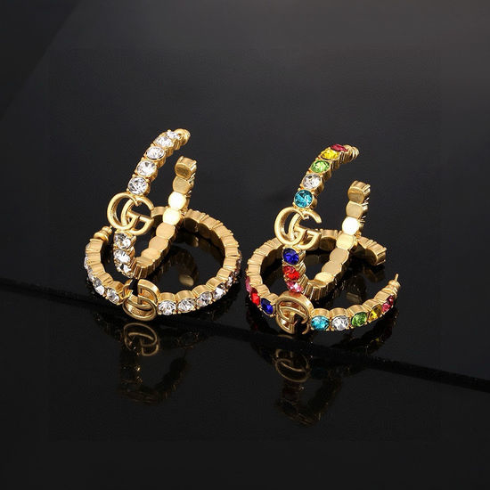 Gucci Rhinestone Decor Earrings Retro Style Jewelry
