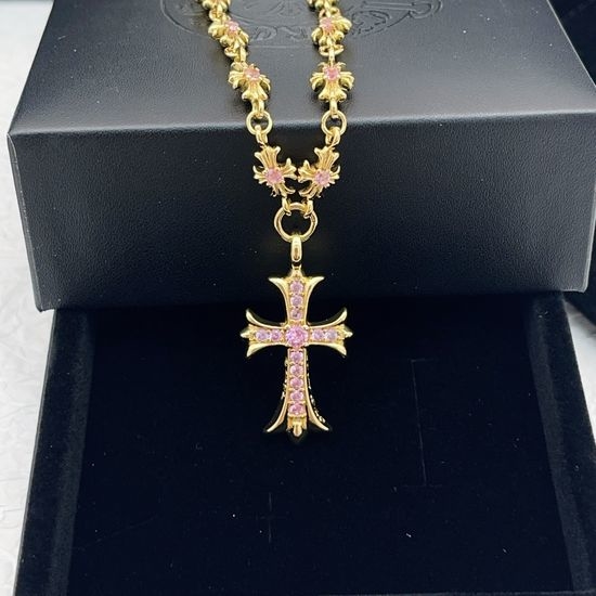 Chrome Hearts Purple Paved Cross Gold Necklace