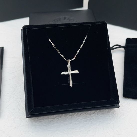 Chrome Hearts Half Paved Cross Silver Necklace