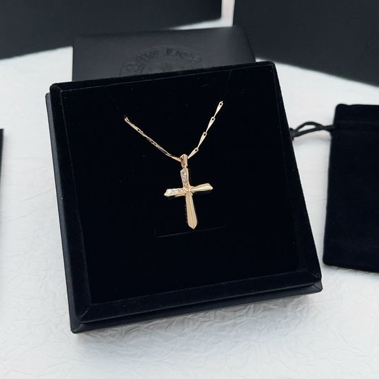 Chrome Hearts Half Paved Cross Rose Gold Necklace