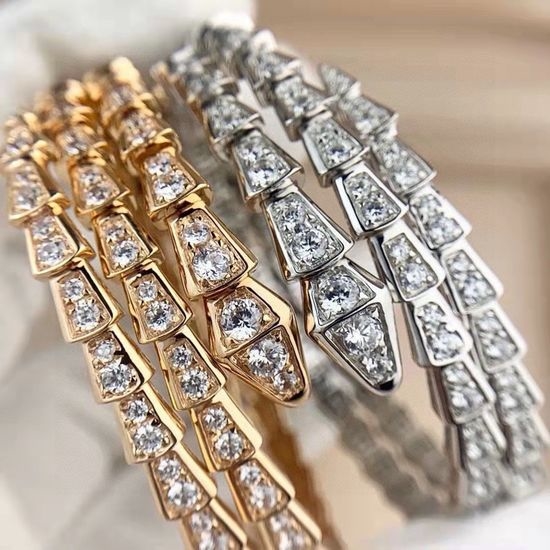 Bvlgari Diamond Encrusted Snake Double Loop Bangle